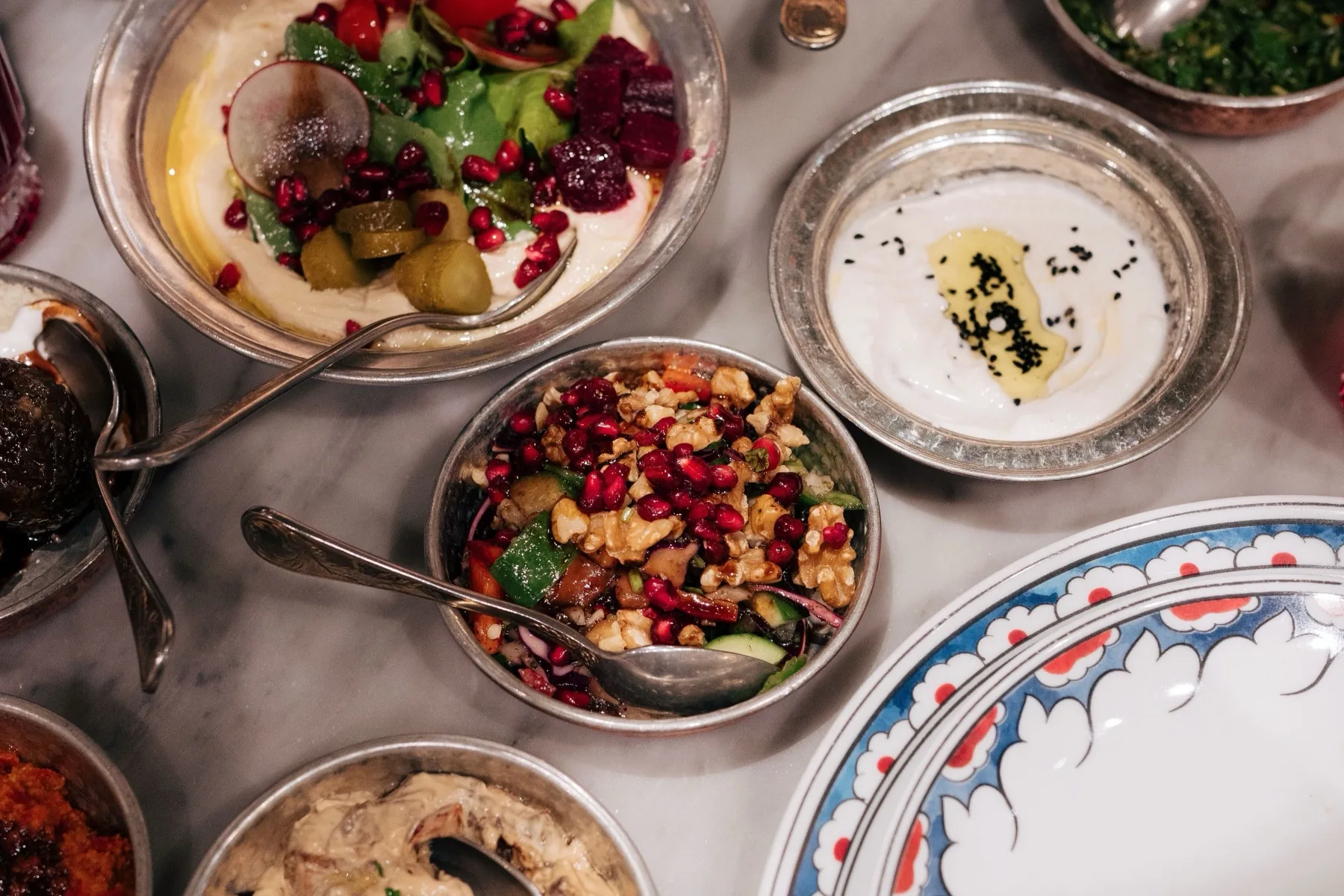 Meze plates seen from above